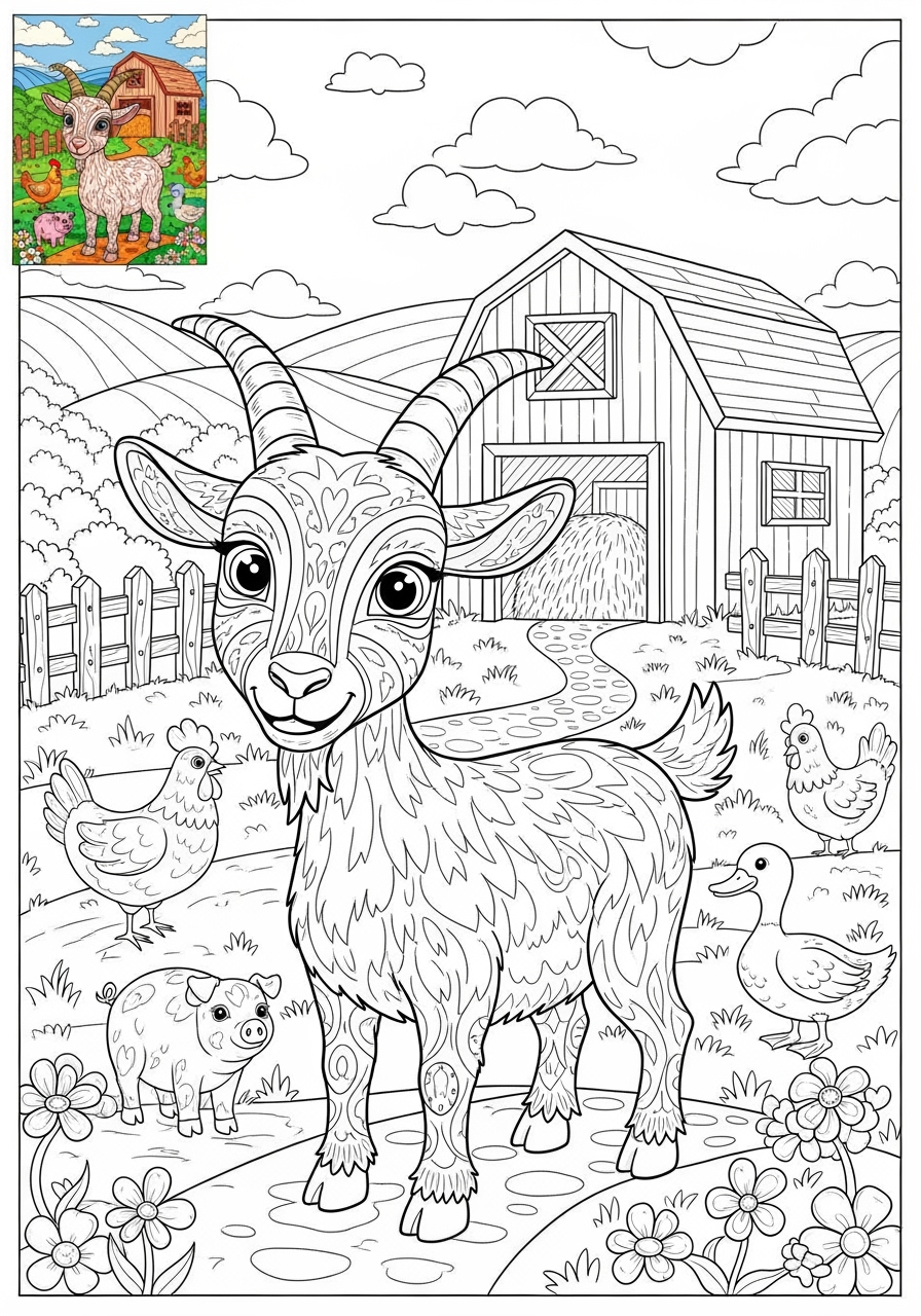advanced animals Mammals (Forest/Farm) goat kids coloring page 0