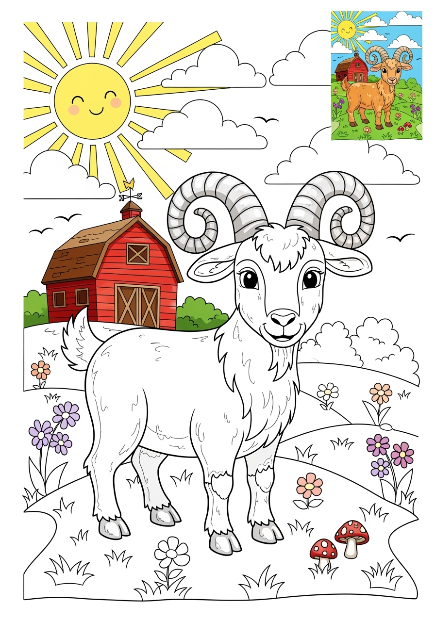 advanced animals Mammals (Forest/Farm) goat kids coloring page 1