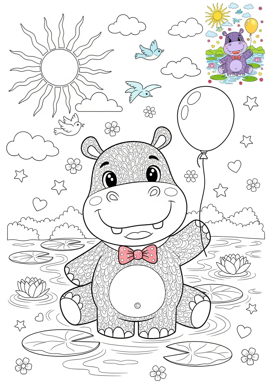 advanced animals Mammals (Forest/Farm) hippo kids coloring page 0