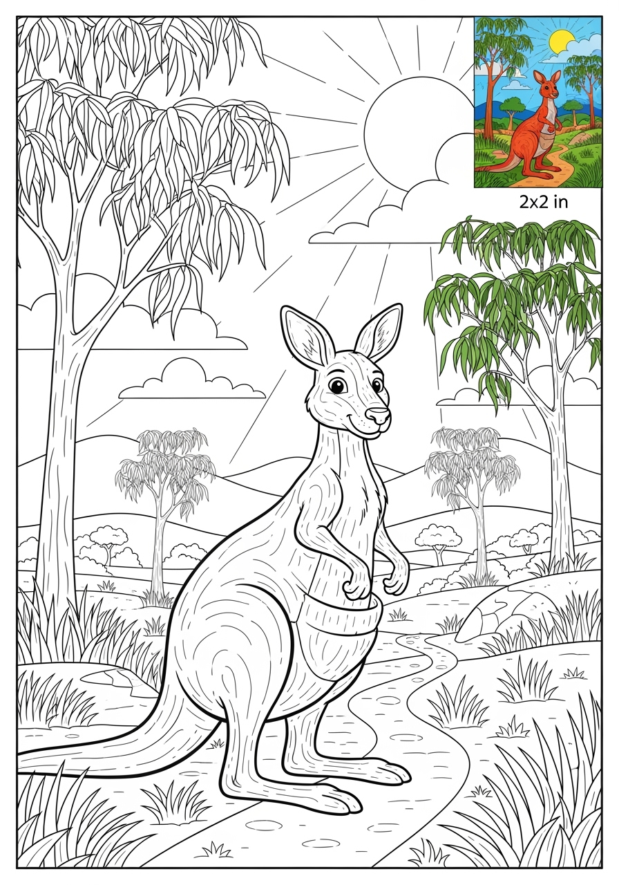 advanced animals Mammals (Forest/Farm) kangaroo kids coloring page 0