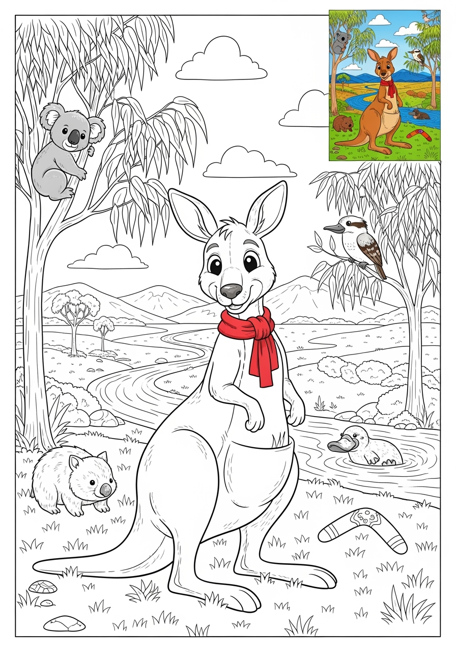 advanced animals Mammals (Forest/Farm) kangaroo kids coloring page 1
