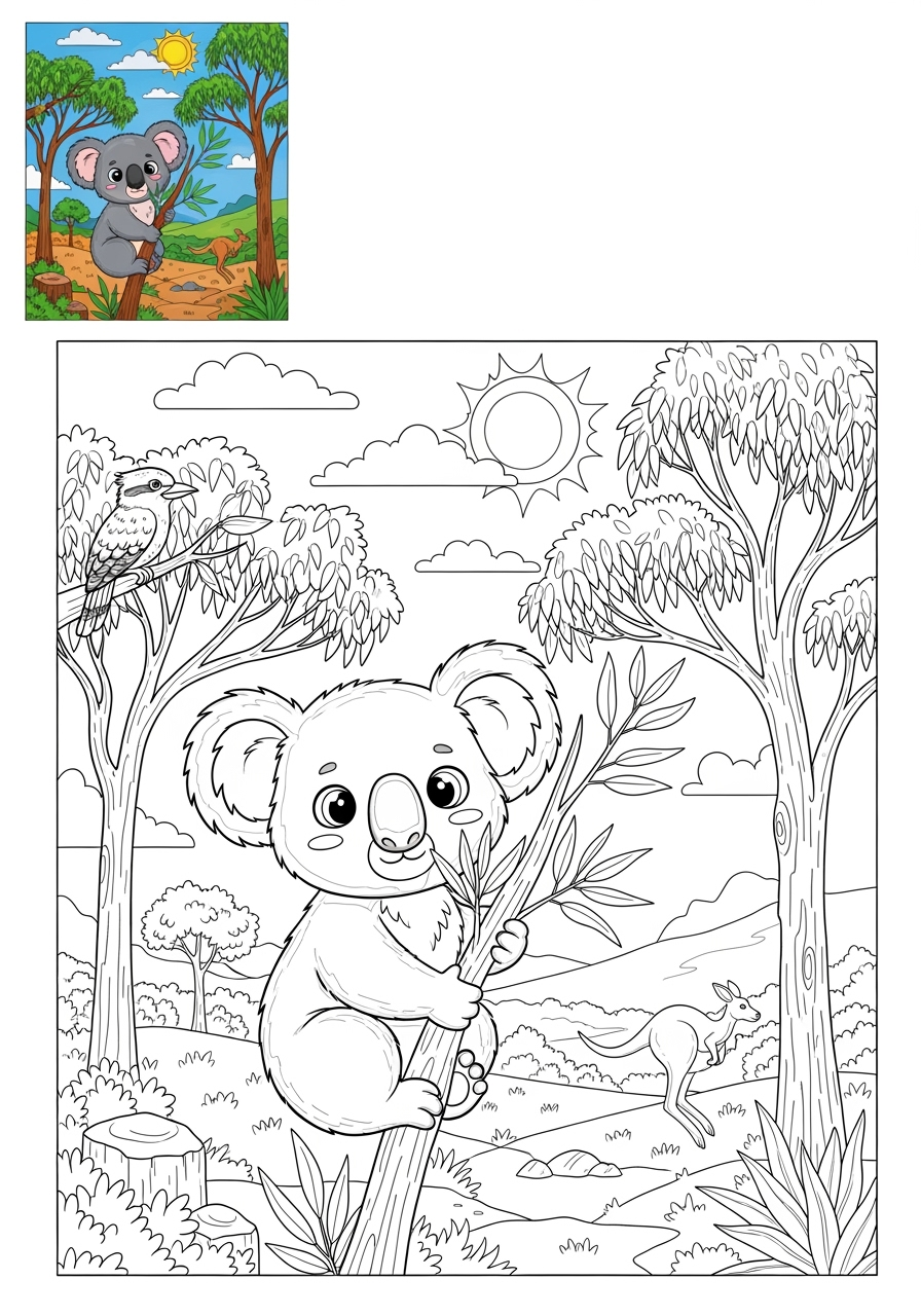 advanced animals Mammals (Forest/Farm) koala kids coloring page 0