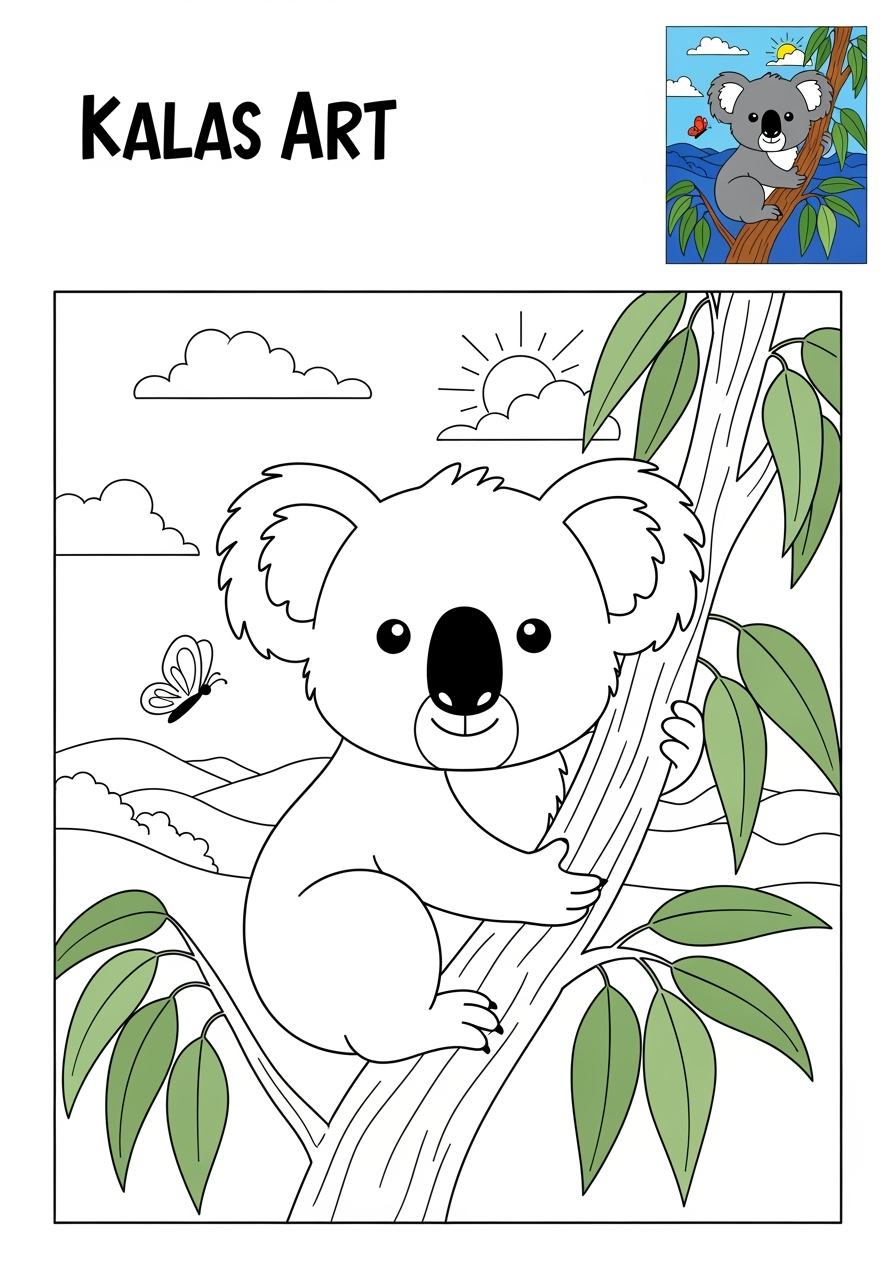 advanced animals Mammals (Forest/Farm) koala kids coloring page 1