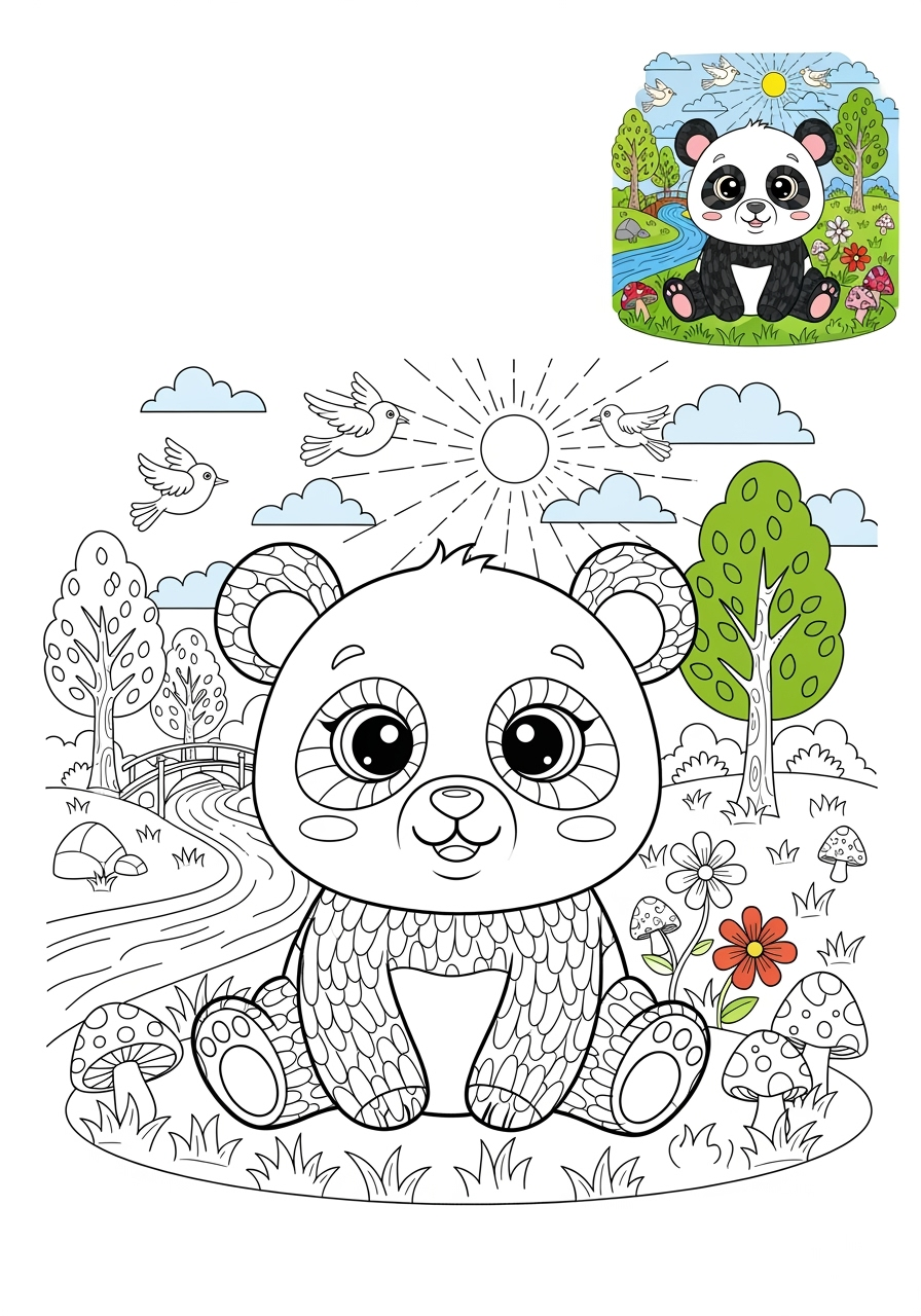 advanced animals Mammals (Forest/Farm) panda kids coloring page 1