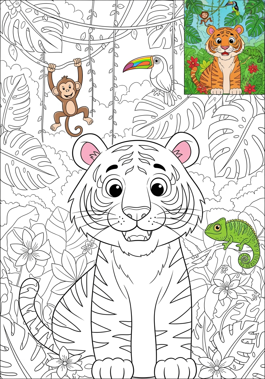 advanced animals Mammals (Forest/Farm) tiger kids coloring page 0