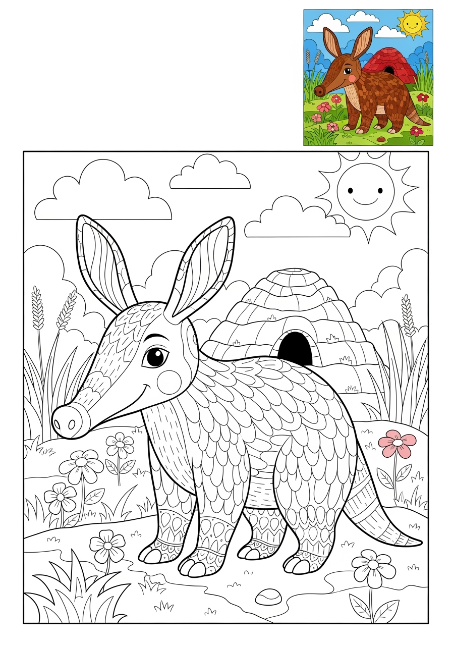 advanced animals Savanna & Grassland aardvark kids coloring page 0