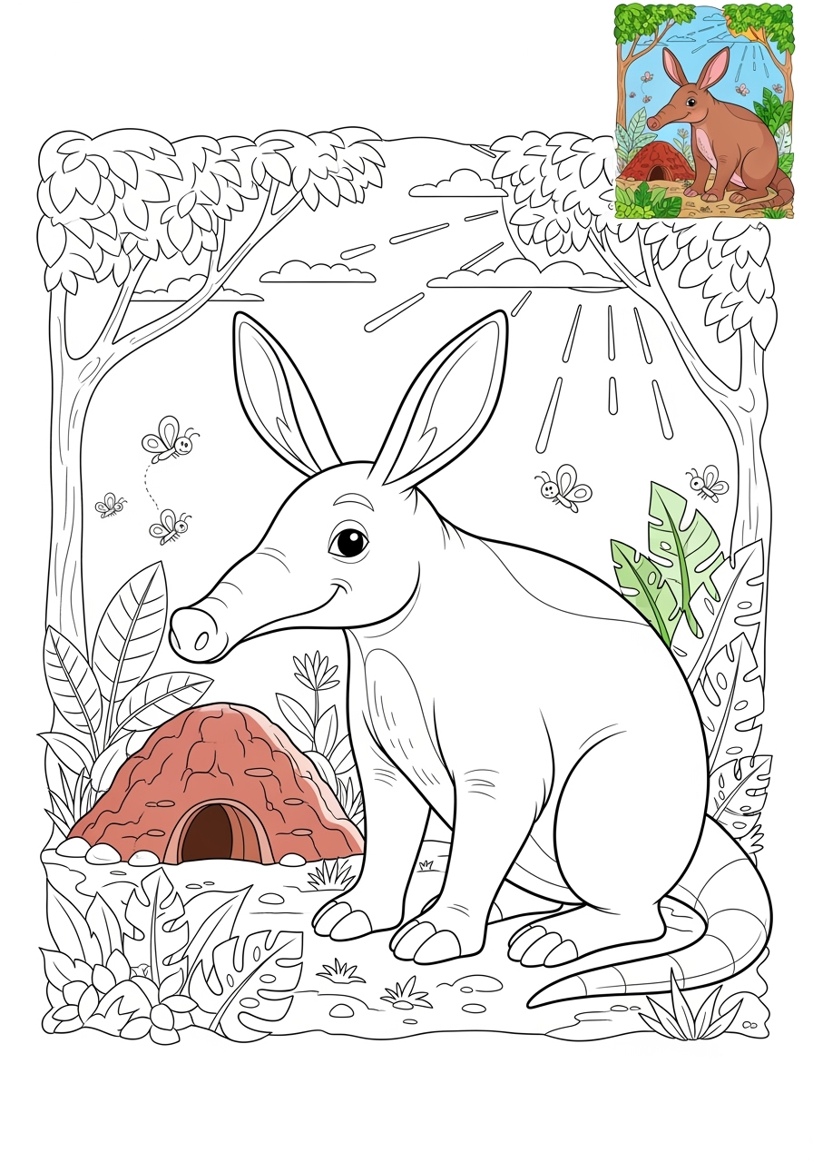 advanced animals Savanna & Grassland aardvark kids coloring page 1