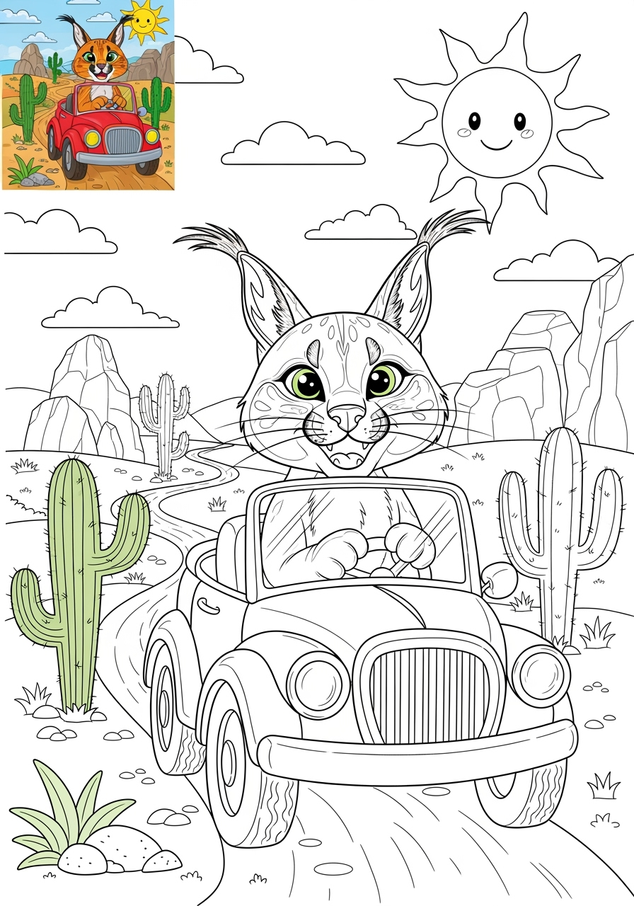 advanced animals Savanna & Grassland caracal kids coloring page 1