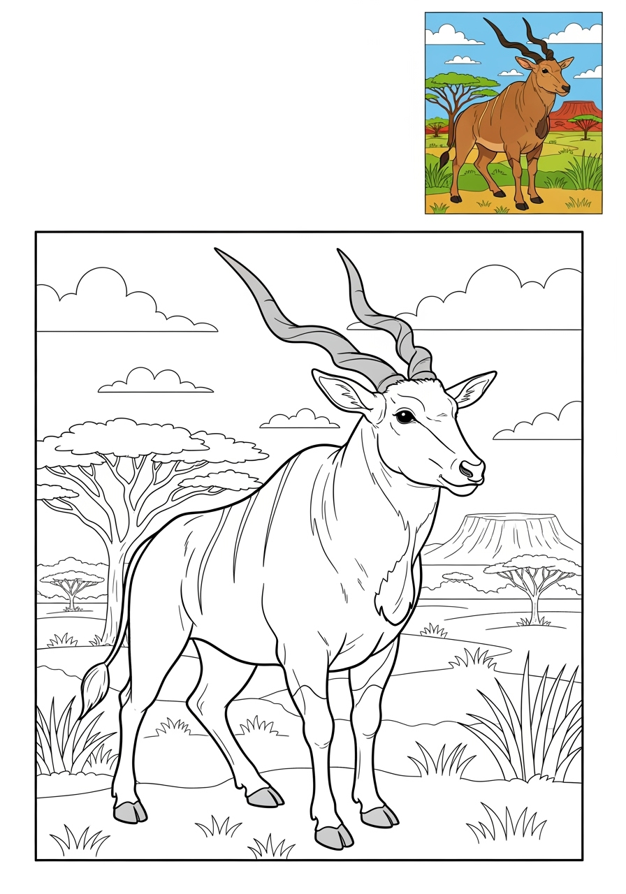 advanced animals Savanna & Grassland eland kids coloring page 0