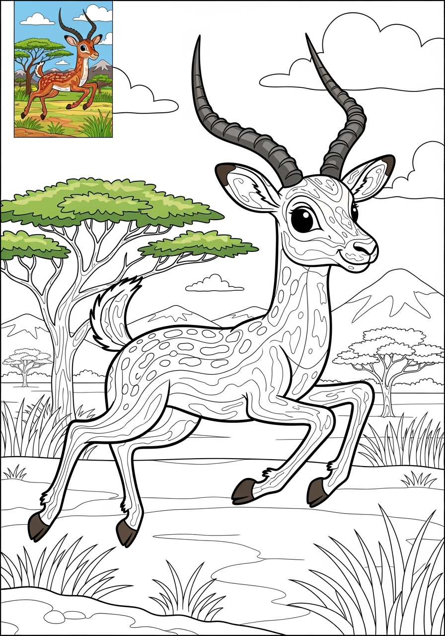 advanced animals Savanna & Grassland impala kids coloring page 0