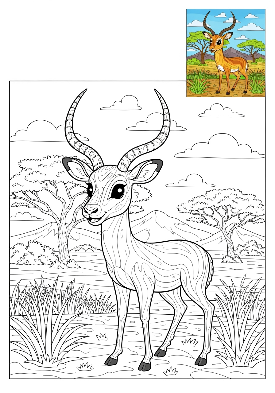advanced animals Savanna & Grassland impala kids coloring page 1