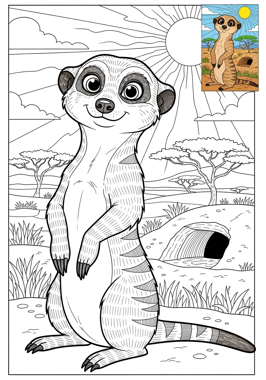 advanced animals Savanna & Grassland meerkat kids coloring page 0