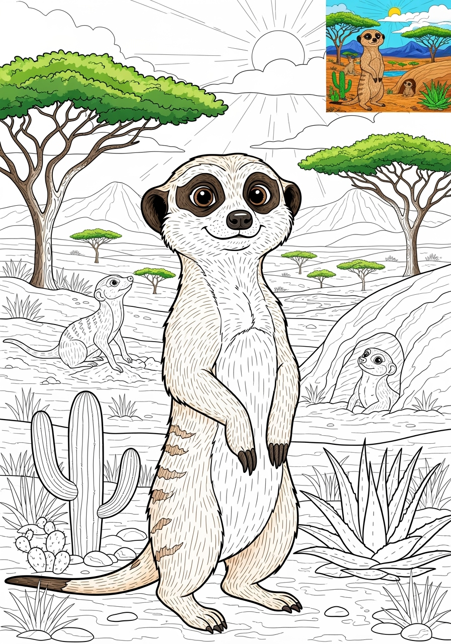 advanced animals Savanna & Grassland meerkat kids coloring page 1
