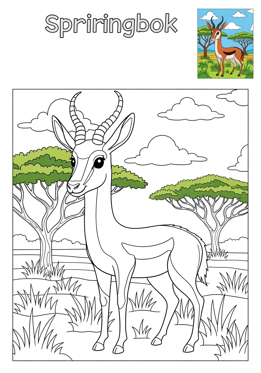 advanced animals Savanna & Grassland springbok kids coloring page 1