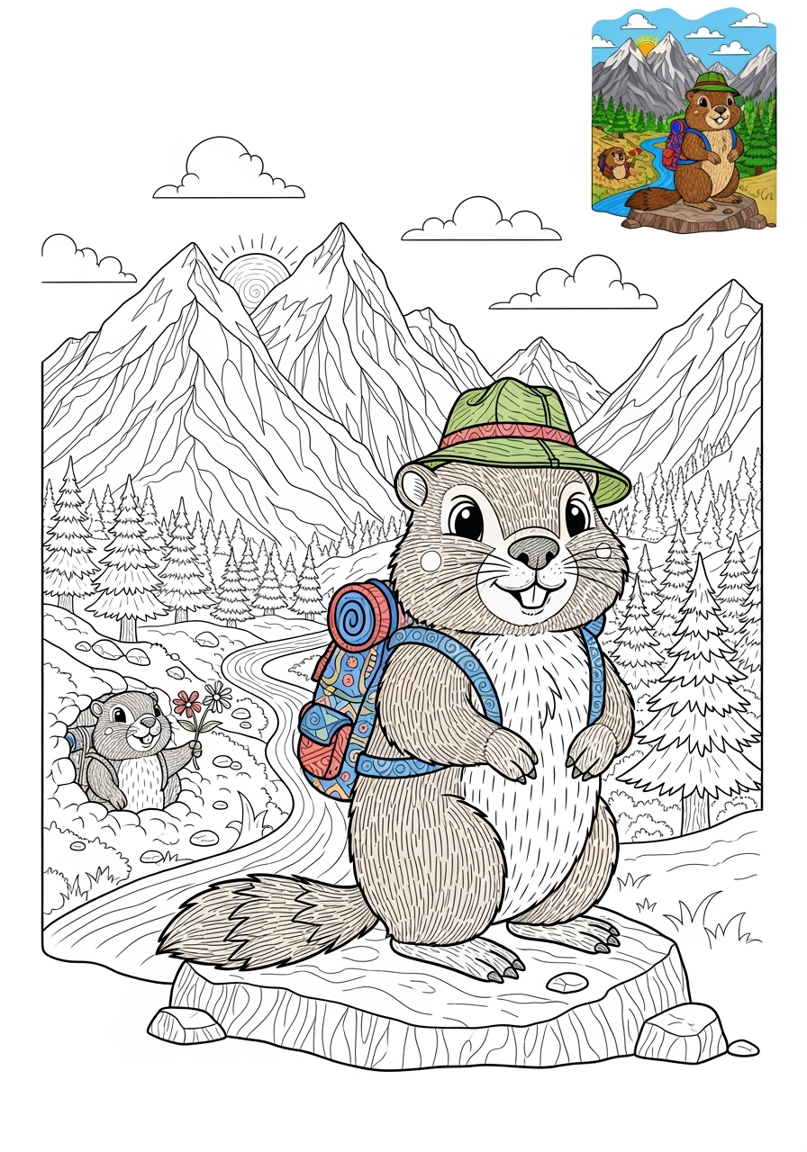 advanced animals Mountain & Alpine alpine marmot kids coloring page 0