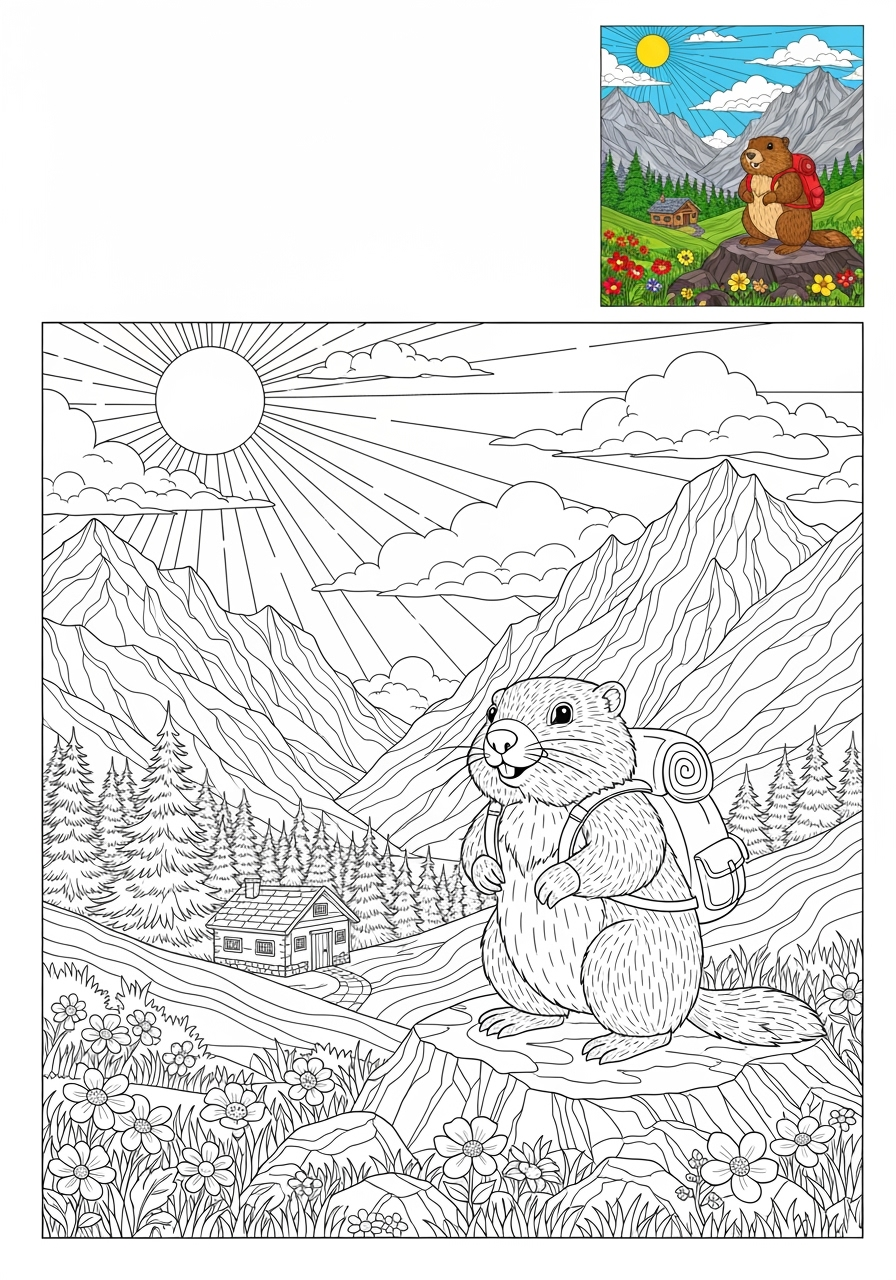 advanced animals Mountain & Alpine alpine marmot kids coloring page 1