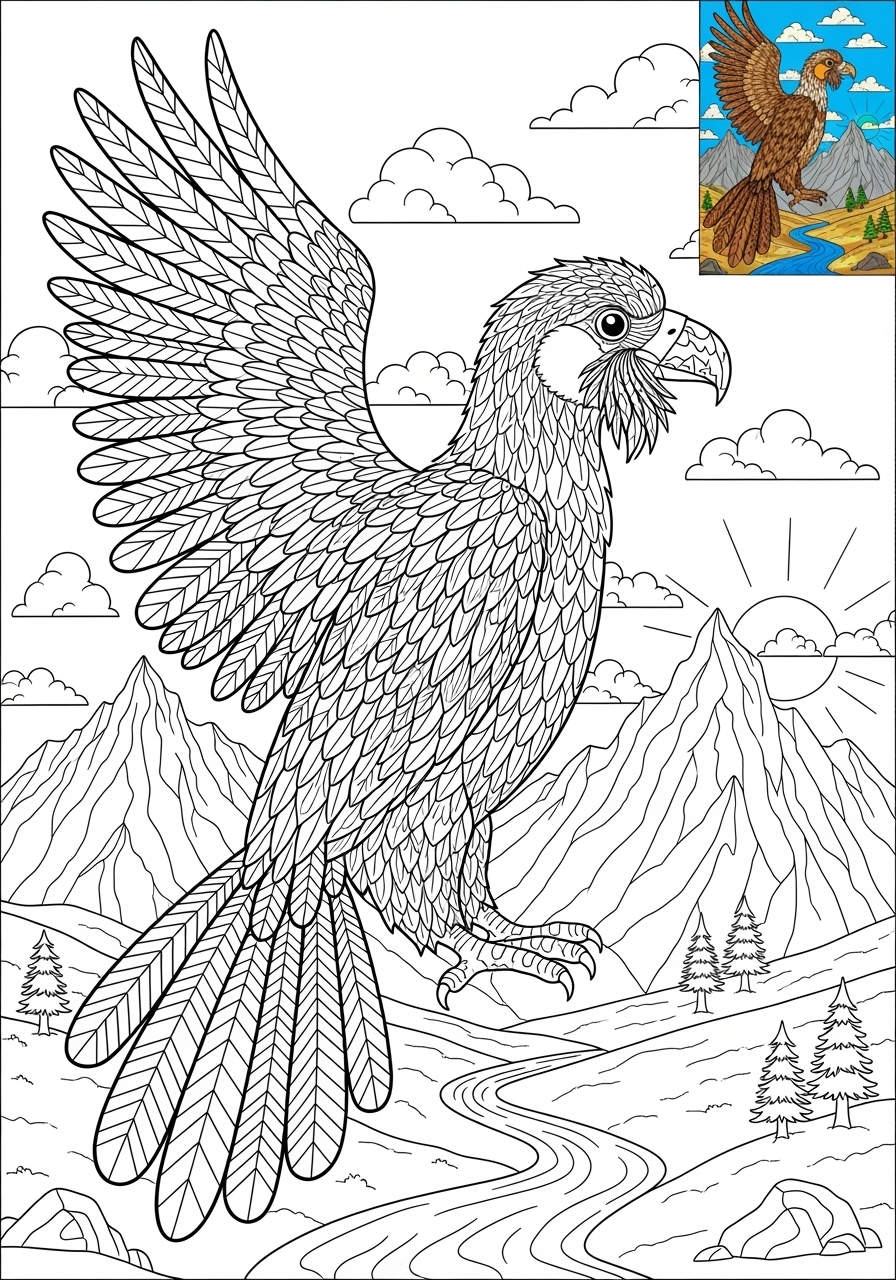 advanced animals Mountain & Alpine lammergeier kids coloring page 0