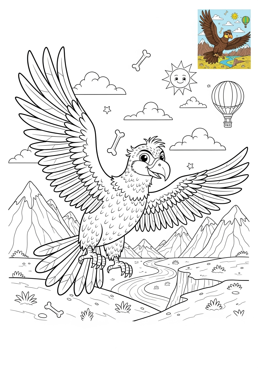 advanced animals Mountain & Alpine lammergeier kids coloring page 1