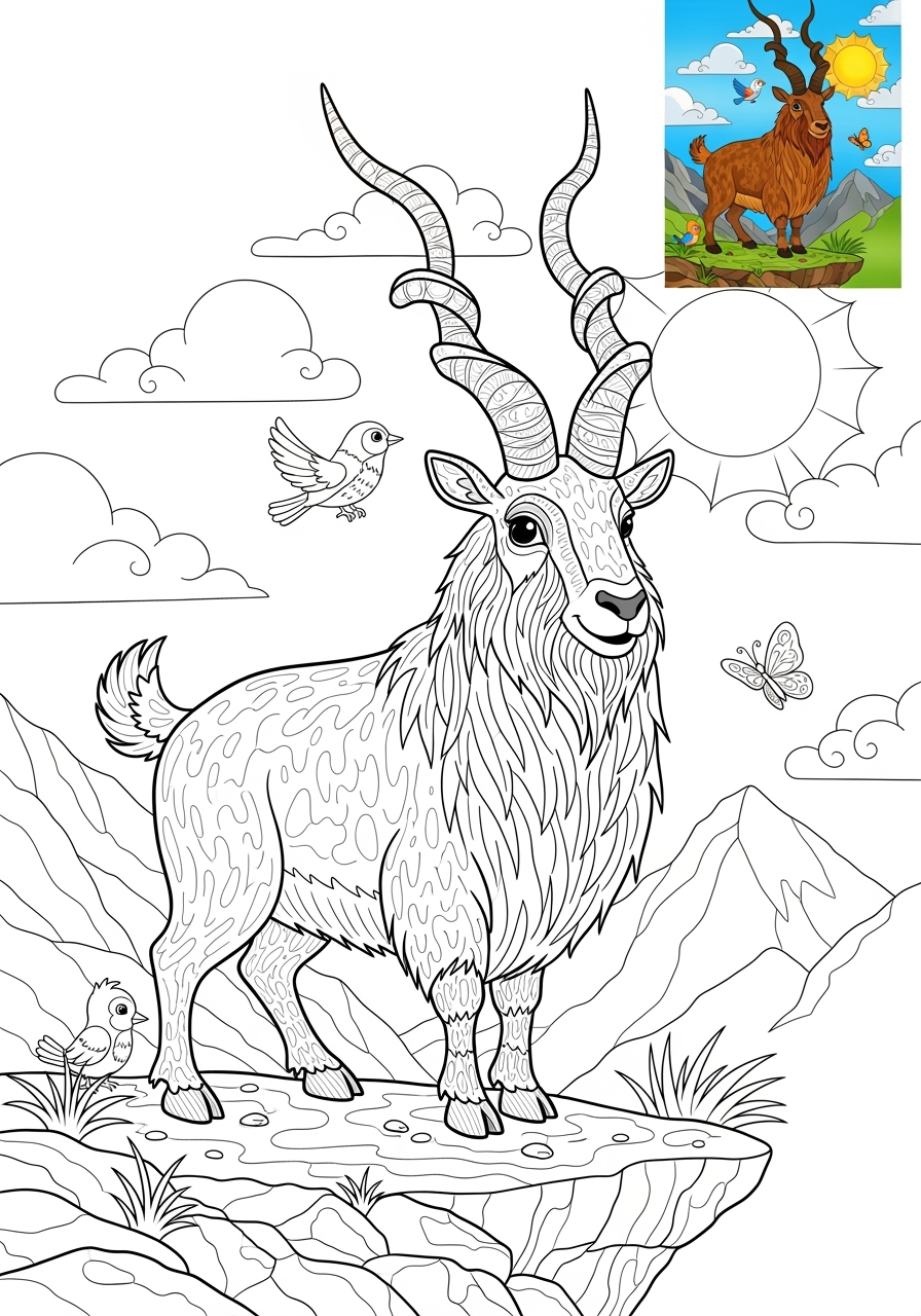 advanced animals Mountain & Alpine markhor kids coloring page 0