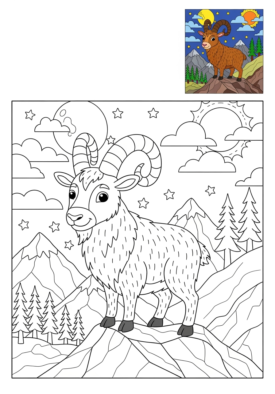 advanced animals Mountain & Alpine mountain goat kids coloring page 0