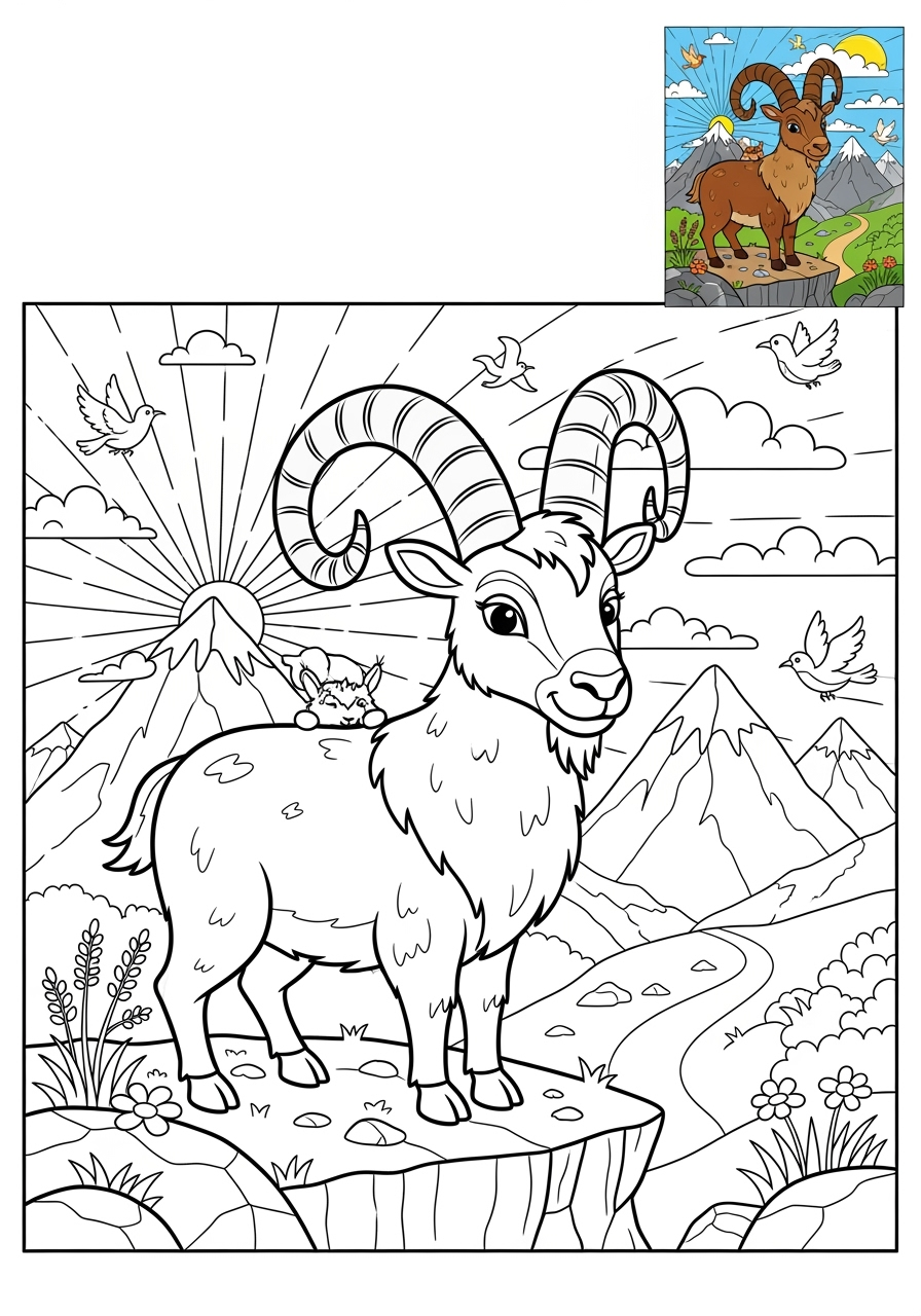 advanced animals Mountain & Alpine mountain goat kids coloring page 1