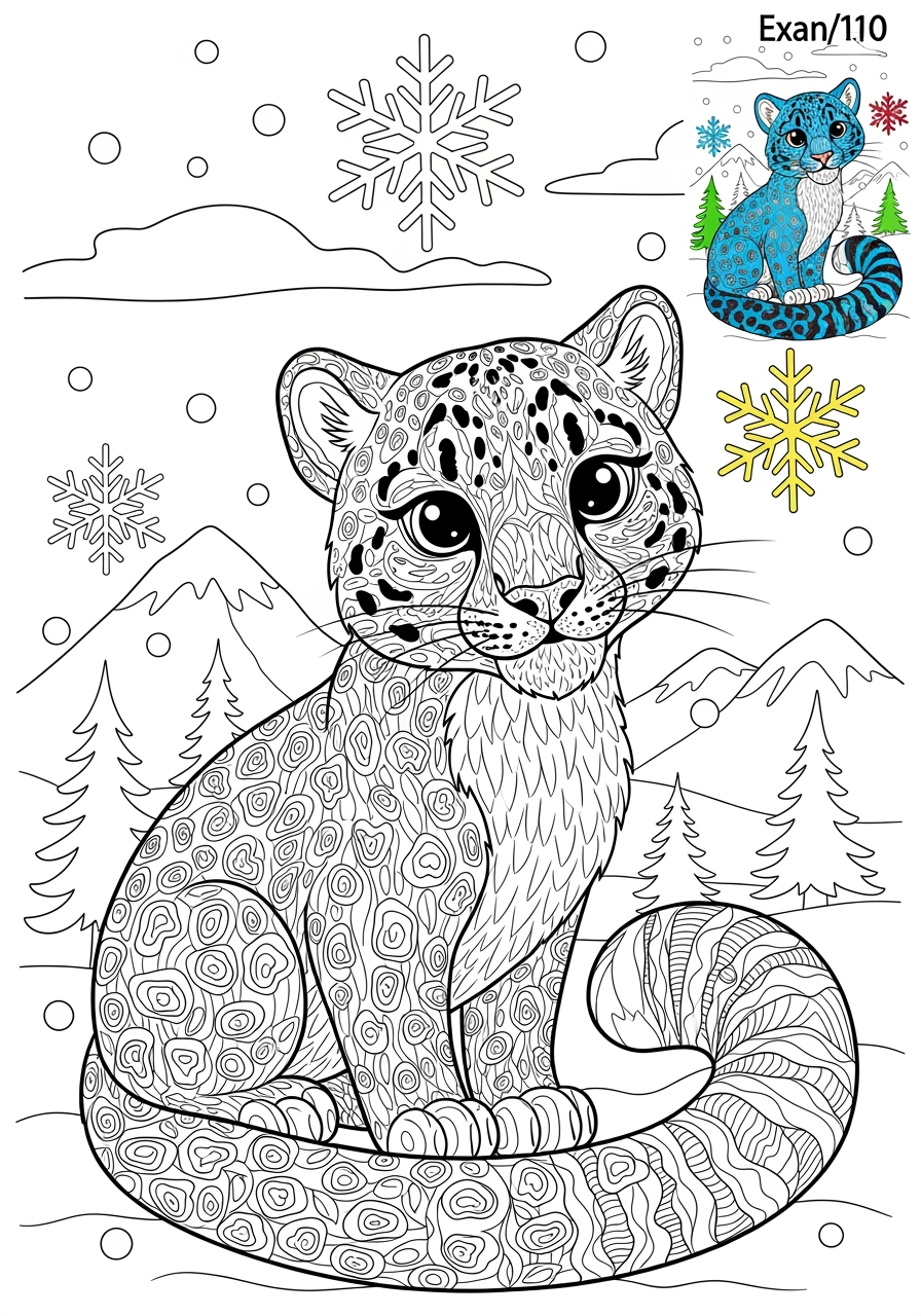 advanced animals Mountain & Alpine snow leopard kids coloring page 0