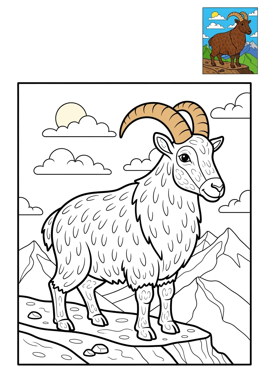 advanced animals Mountain & Alpine tahr kids coloring page 0