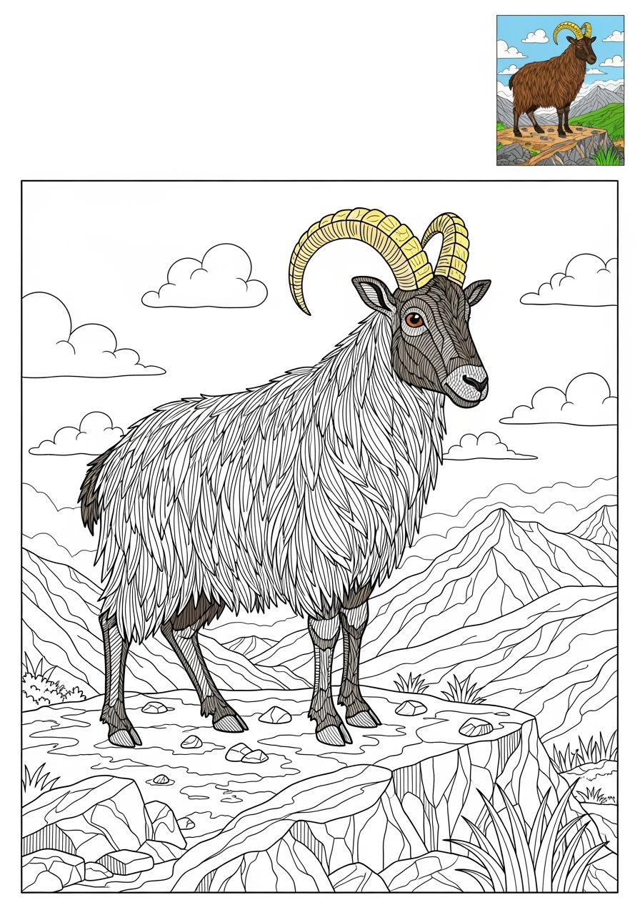 advanced animals Mountain & Alpine tahr kids coloring page 1