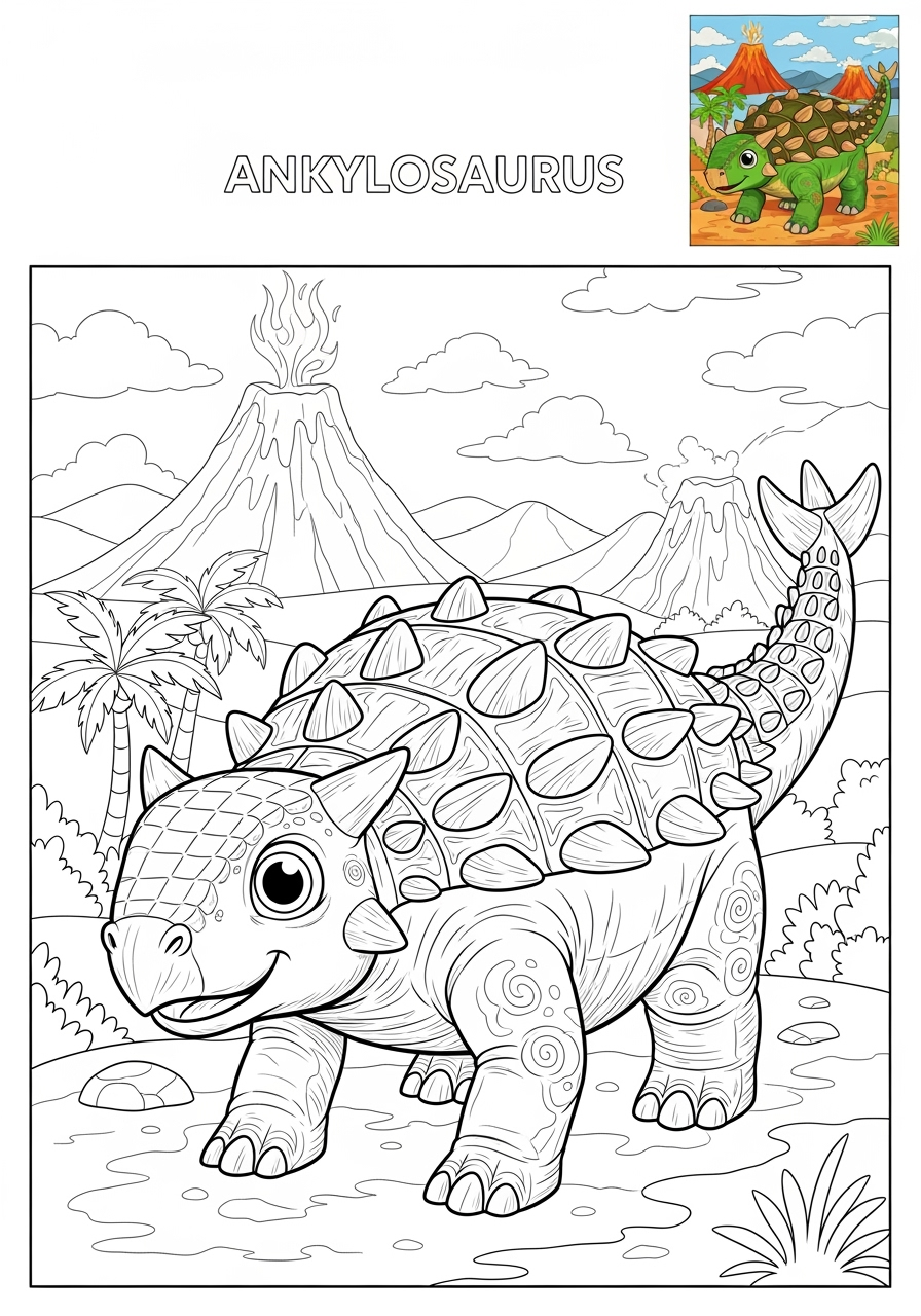 advanced animals Dinosaurs ankylosaurus kids coloring page 0