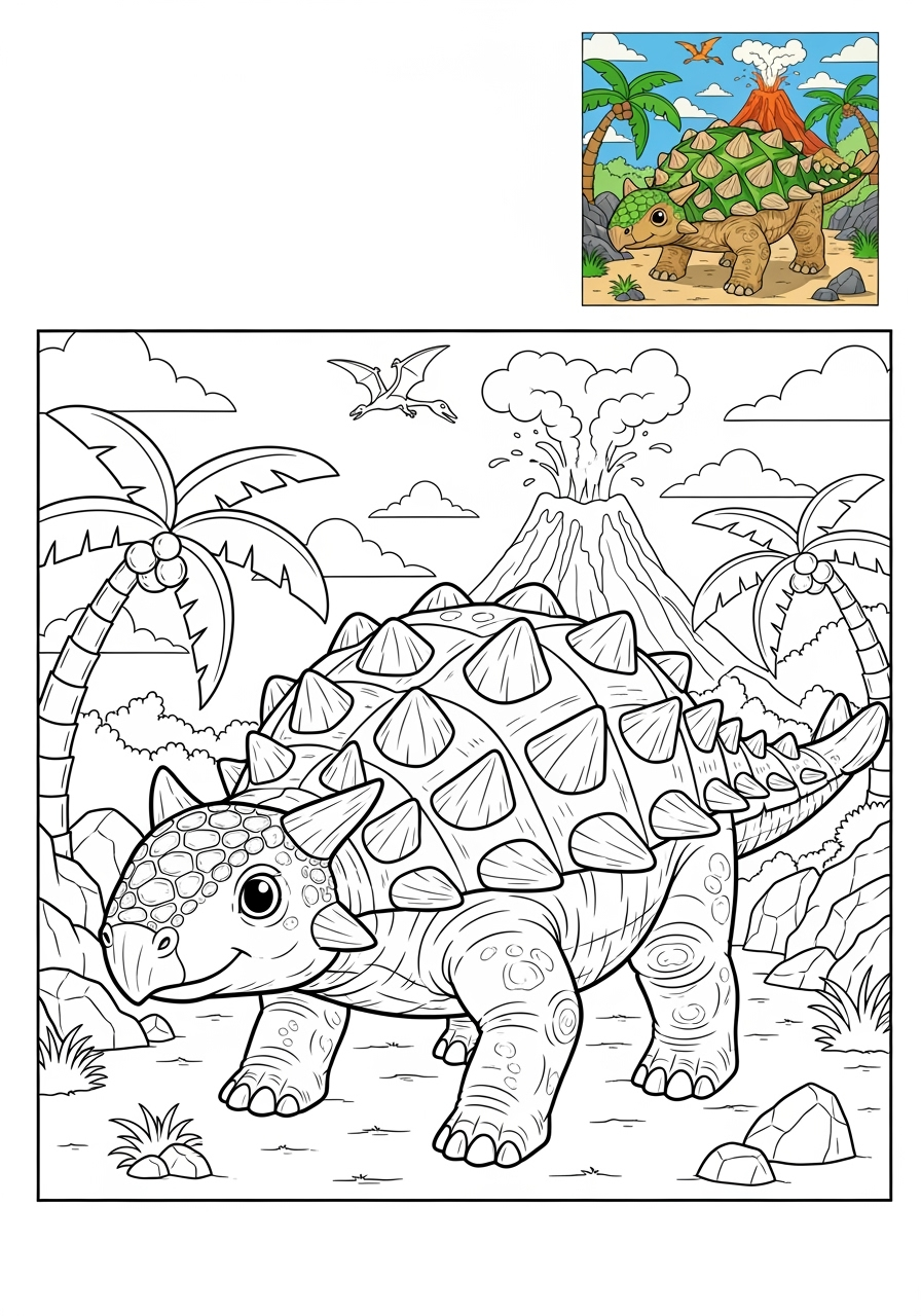 advanced animals Dinosaurs ankylosaurus kids coloring page 1