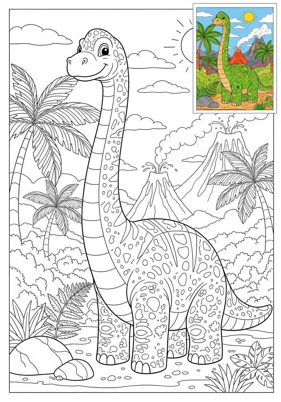 advanced animals Dinosaurs brachiosaurus kids coloring page 0