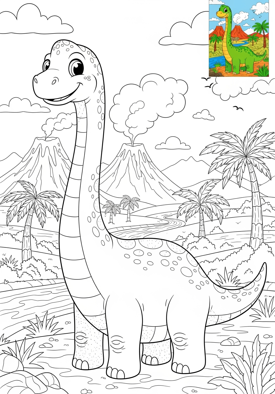advanced animals Dinosaurs brachiosaurus kids coloring page 1