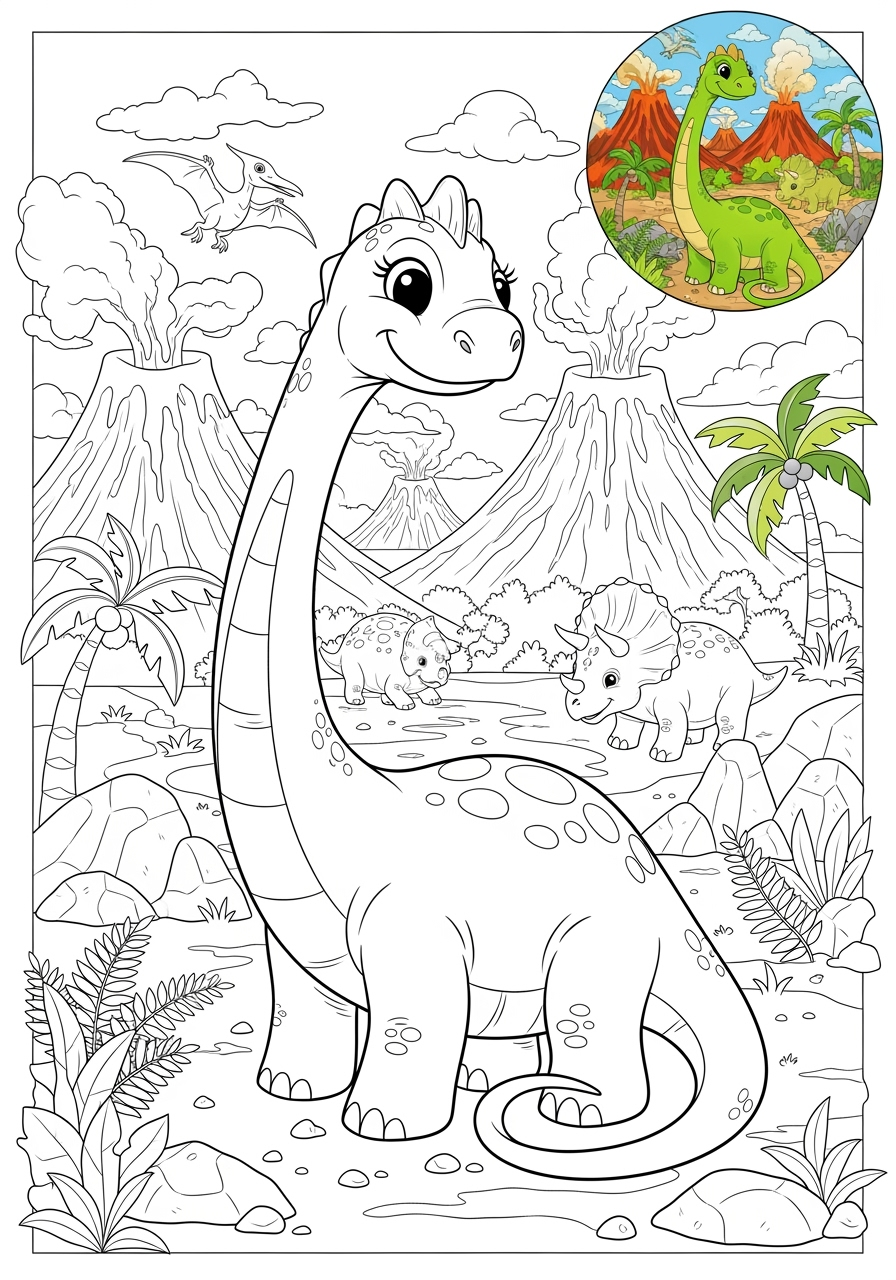 advanced animals Dinosaurs diplodocus kids coloring page 0