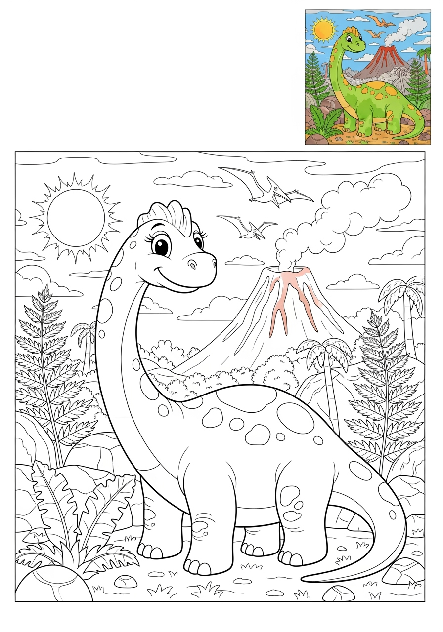 advanced animals Dinosaurs diplodocus kids coloring page 1