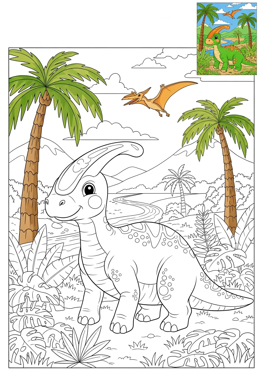 advanced animals Dinosaurs parasaurolophus kids coloring page 0