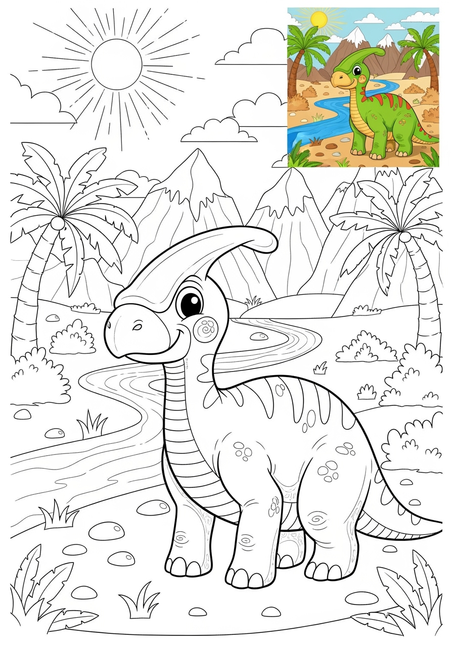 advanced animals Dinosaurs parasaurolophus kids coloring page 1
