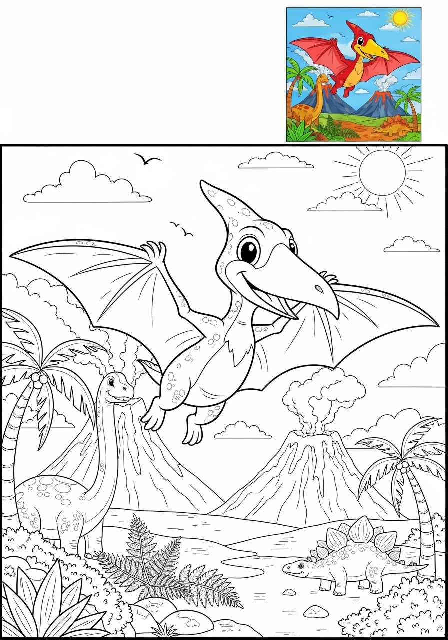advanced animals Dinosaurs pterodactyl kids coloring page 0