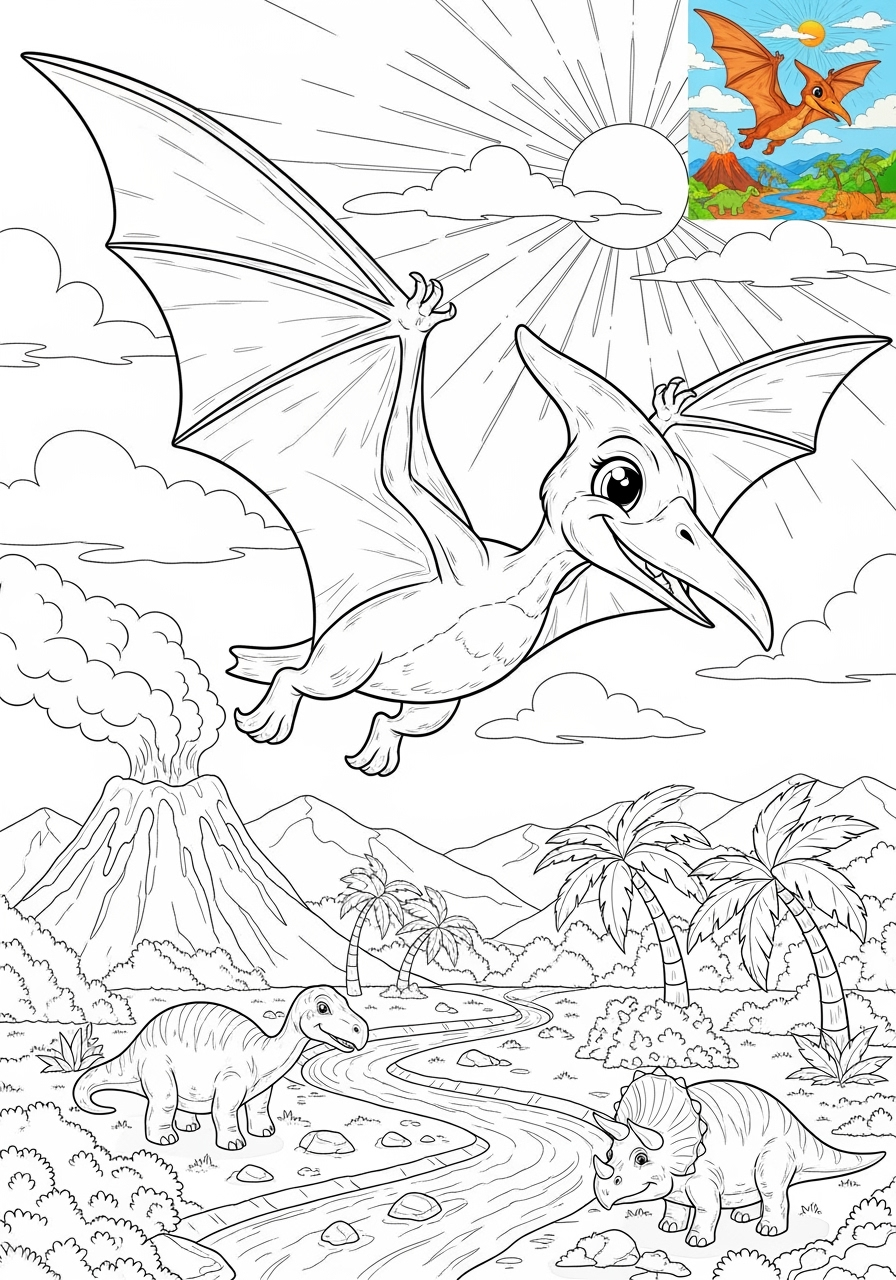 advanced animals Dinosaurs pterodactyl kids coloring page 1