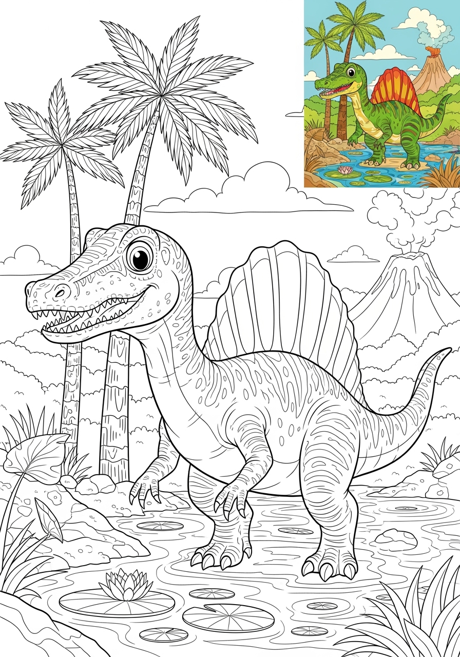 advanced animals Dinosaurs spinosaurus kids coloring page 1