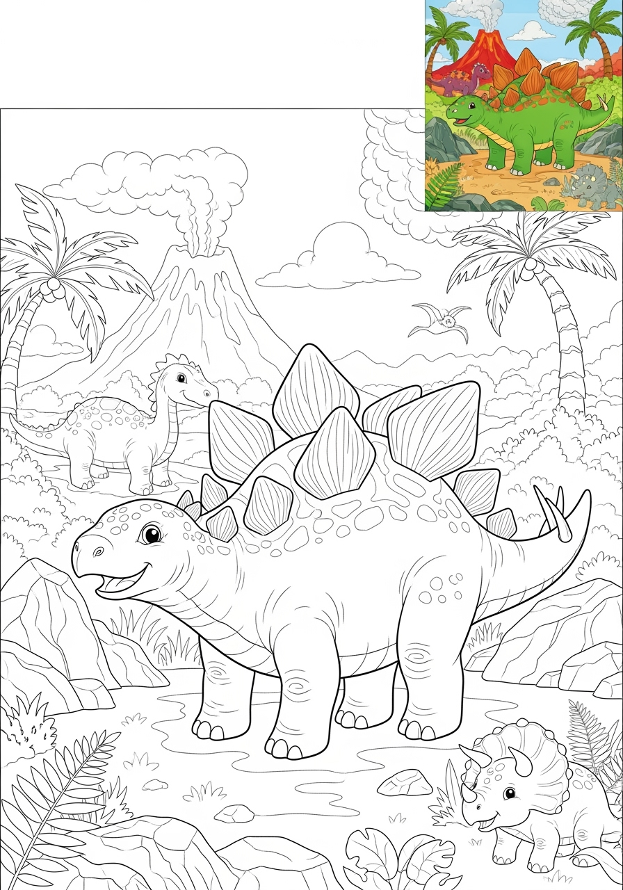 advanced animals Dinosaurs stegosaurus kids coloring page 0