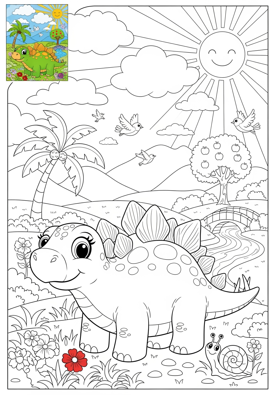 advanced animals Dinosaurs stegosaurus kids coloring page 1