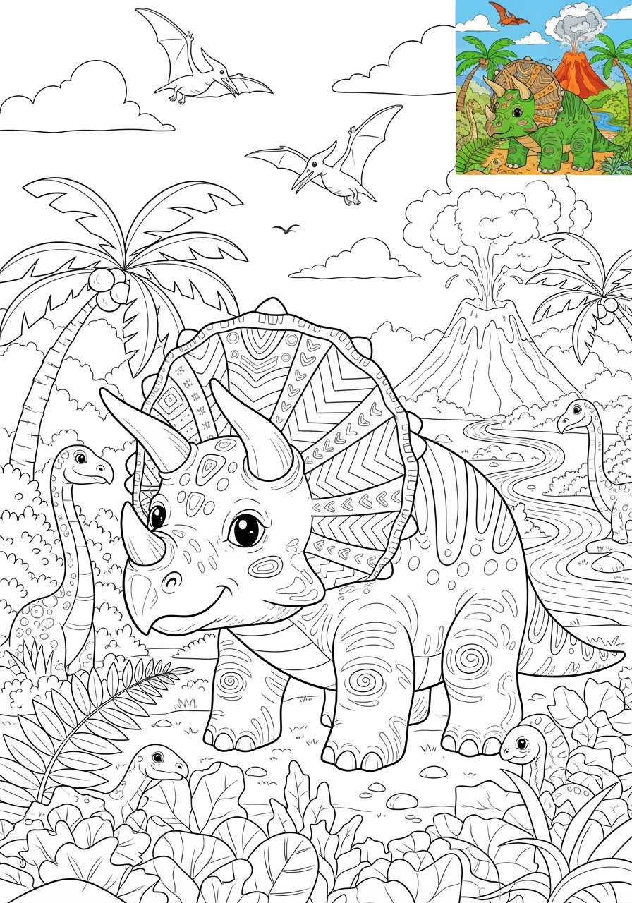 advanced animals Dinosaurs triceratops kids coloring page 0