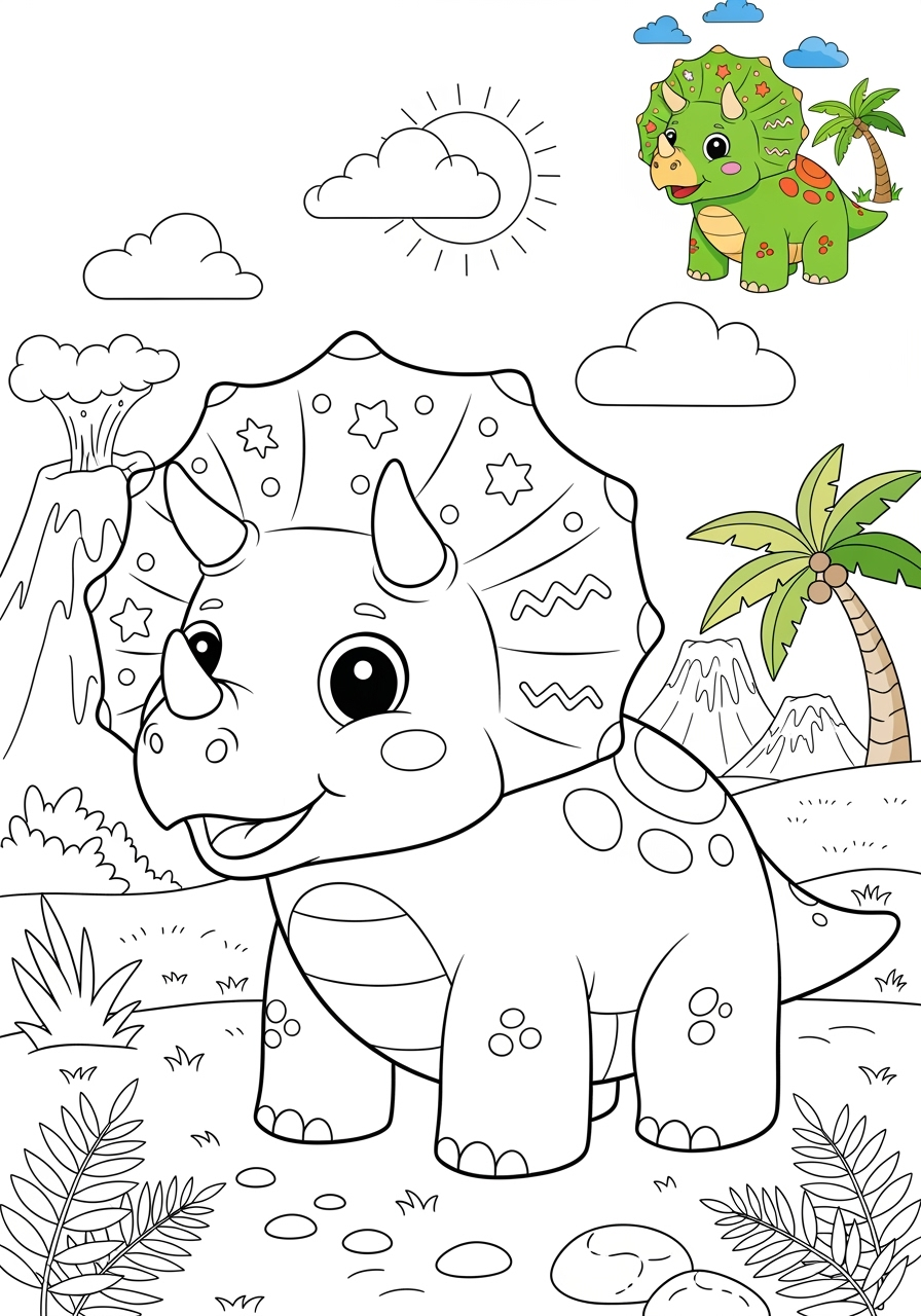 advanced animals Dinosaurs triceratops kids coloring page 1
