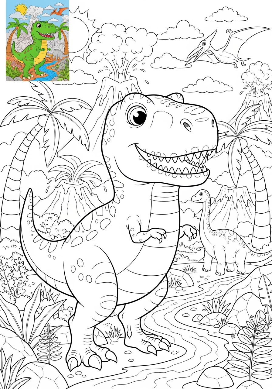 advanced animals Dinosaurs tyrannosaurus kids coloring page 0