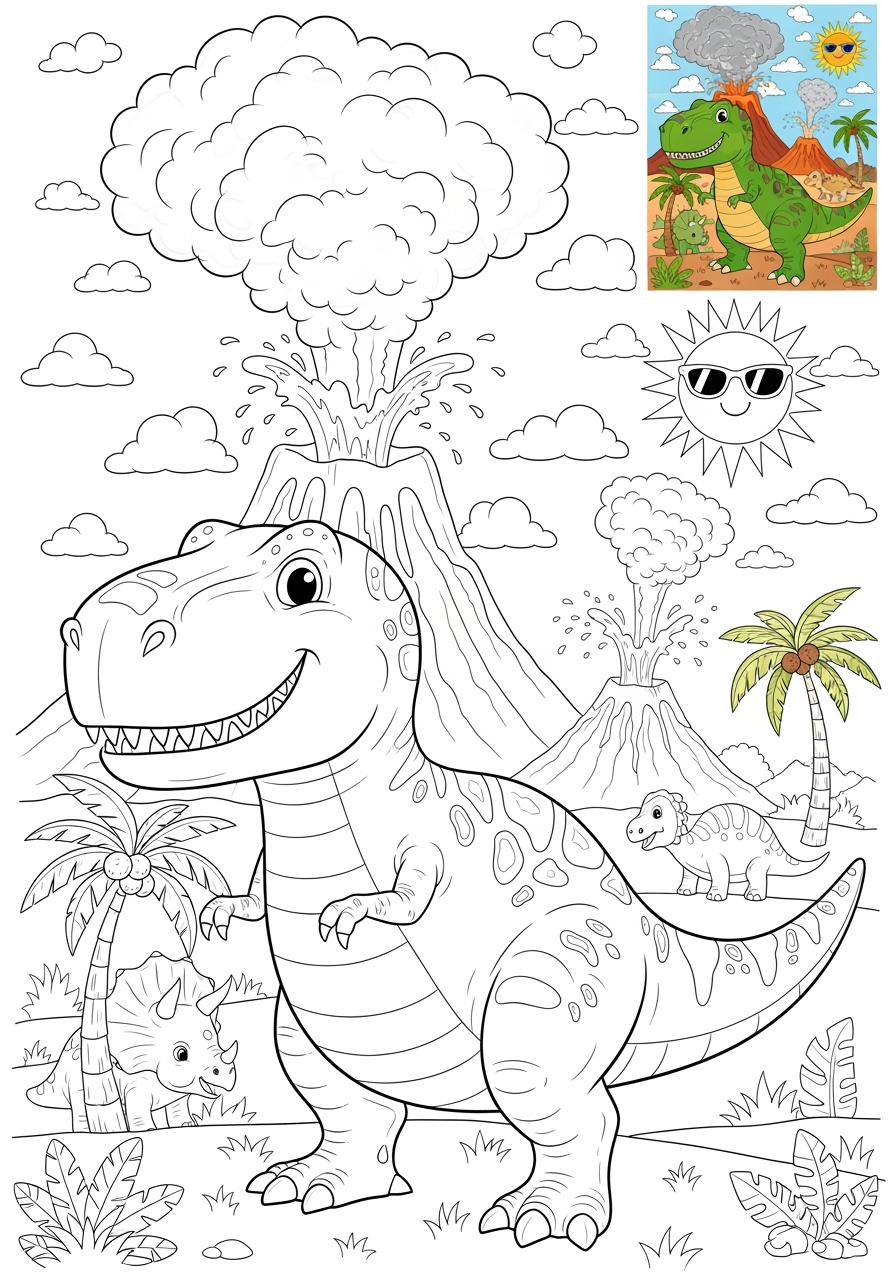 advanced animals Dinosaurs tyrannosaurus kids coloring page 1
