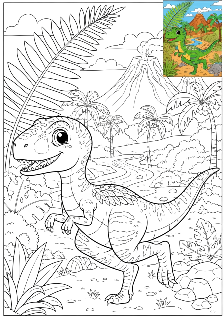 advanced animals Dinosaurs velociraptor kids coloring page 0
