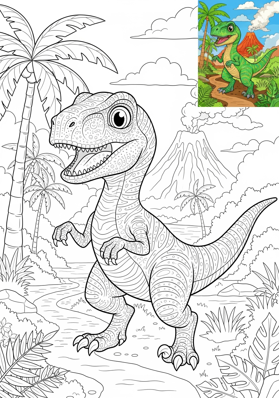 advanced animals Dinosaurs velociraptor kids coloring page 1