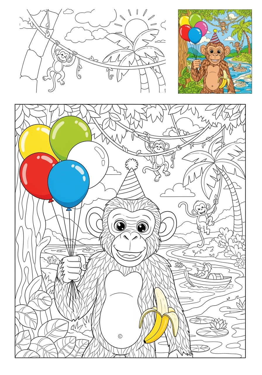 advanced animals Mammals (Various) chimpanzee kids coloring page 1