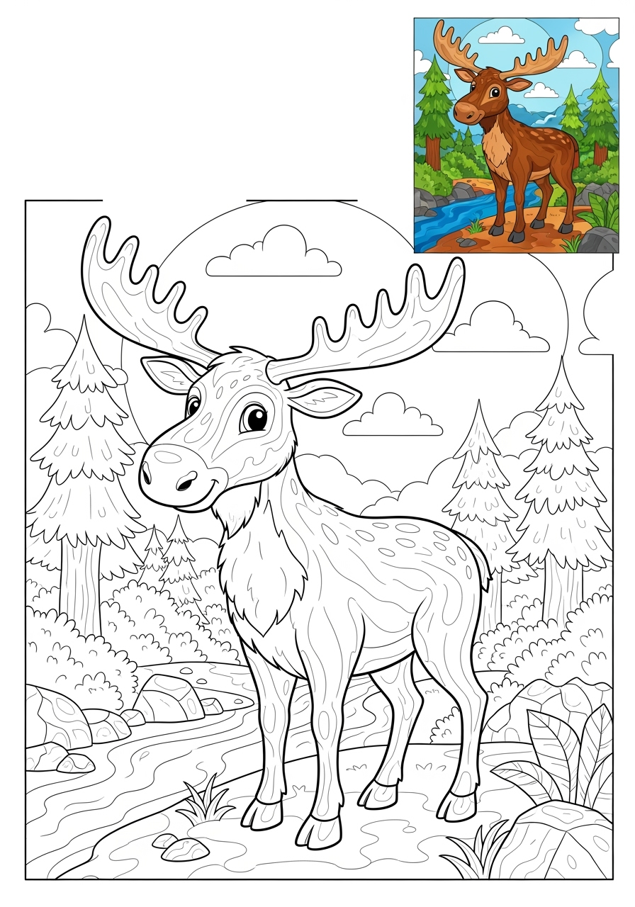 advanced animals Mammals (Various) moose kids coloring page 1