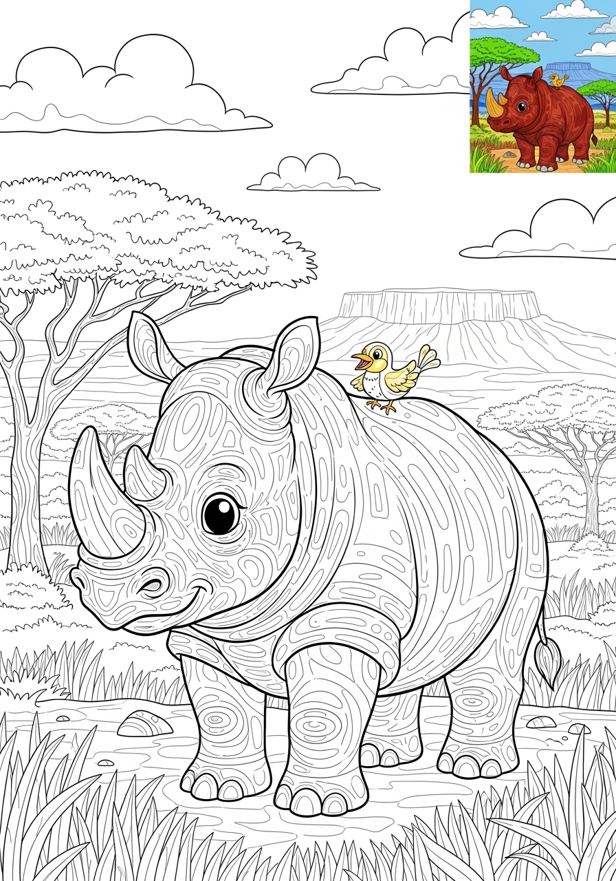 advanced animals Mammals (Various) rhino kids coloring page 0